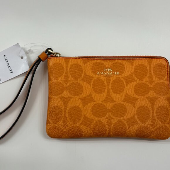 Coach Corner Zip Wristlet Bag In Signature Canvas Mandarin Orange - NWT - Picture 7 of 10